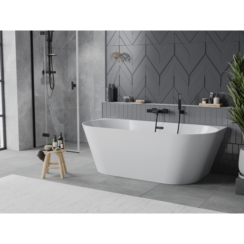 Mexen Oval Slim wanna wolnostojąca przyścienna 170 x 80 cm, biała, przelew czarny - 52661708000-70