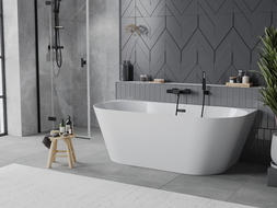 Mexen Oval Slim wanna wolnostojąca przyścienna 170 x 80 cm, biała, przelew czarny - 52661708000-70