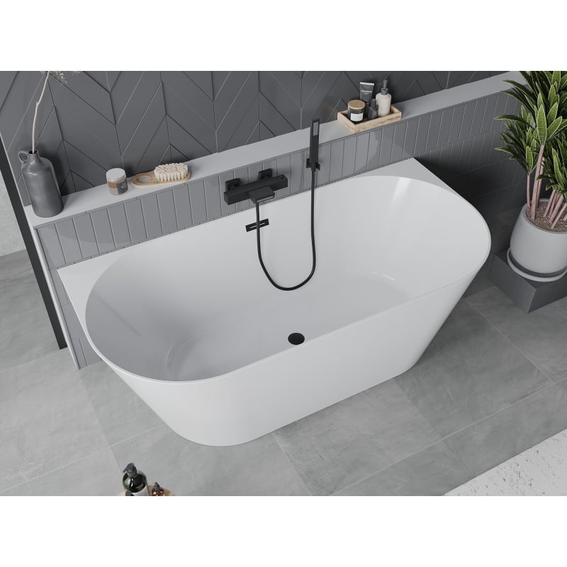 Mexen Oval Slim wanna wolnostojąca przyścienna 170 x 80 cm, biała, przelew czarny - 52661708000-70