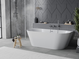 Mexen Oval Slim wanna wolnostojąca przyścienna 170 x 80 cm, biała, przelew gun gray szczotkowany - 52661708000-66