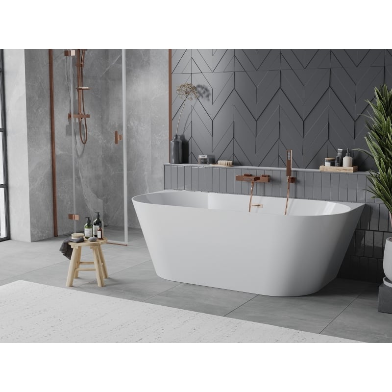 Mexen Oval Slim wanna wolnostojąca przyścienna 170 x 80 cm, biała, przelew miedź szczotkowana - 52661708000-65