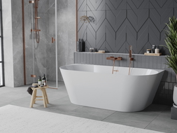Mexen Oval Slim wanna wolnostojąca przyścienna 170 x 80 cm, biała, przelew miedź szczotkowana - 52661708000-65