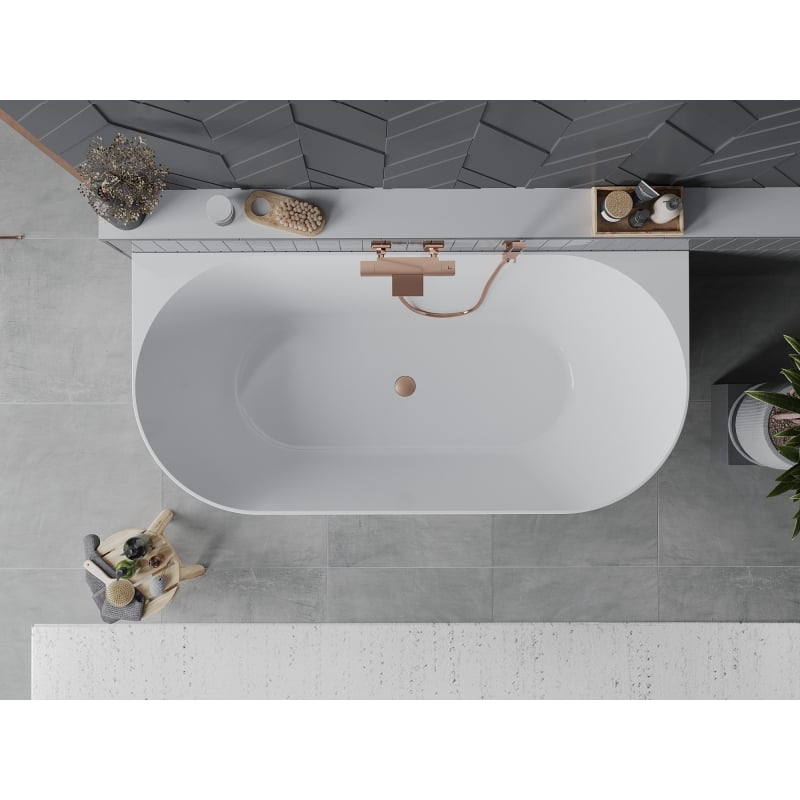 Mexen Oval Slim wanna wolnostojąca przyścienna 170 x 80 cm, biała, przelew miedź szczotkowana - 52661708000-65
