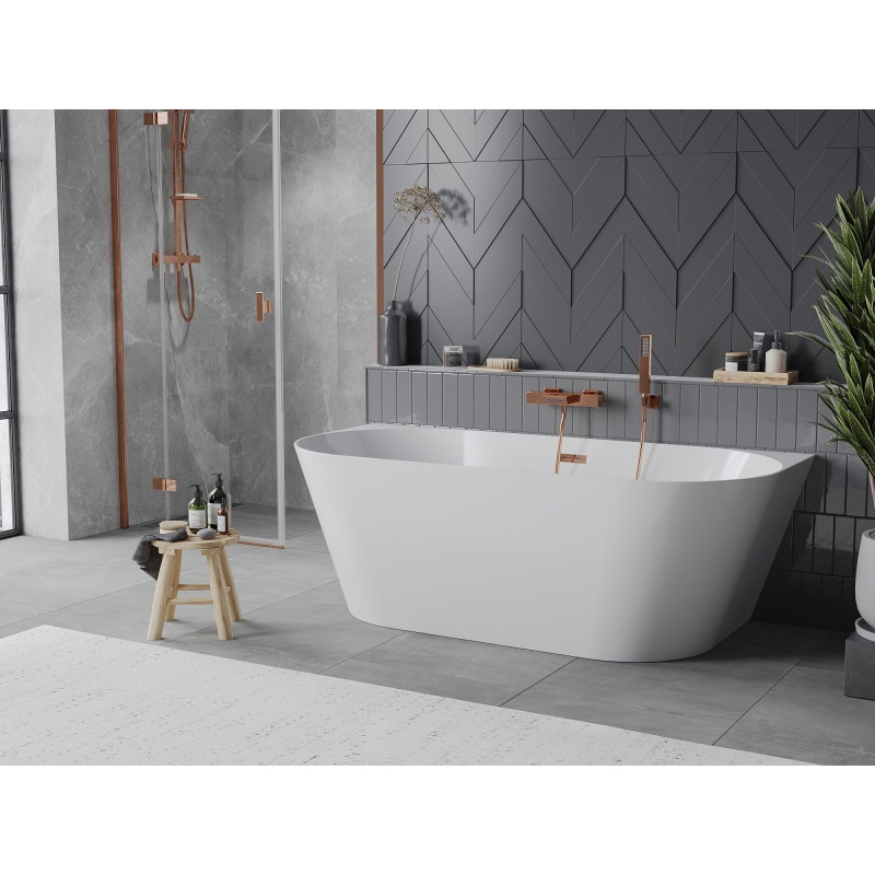 Mexen Oval Slim wanna wolnostojąca przyścienna 170 x 80 cm, biała, przelew różowe złoto - 52661708000-60