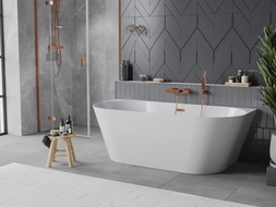 Mexen Oval Slim wanna wolnostojąca przyścienna 170 x 80 cm, biała, przelew różowe złoto - 52661708000-60