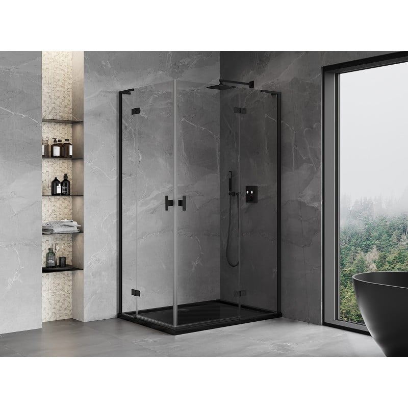 Mexen Mist-H L Duo kabina prysznicowa uchylna prawa 75 x 100 cm, transparent, czarna - 8A5L-075L-100P-70-00