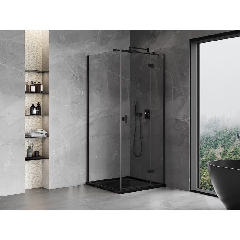 Mexen Mist-H T kabina prysznicowa uchylna prawa 70 x 70 cm, transparent, czarna - 8A5T-070-070-70-00-P