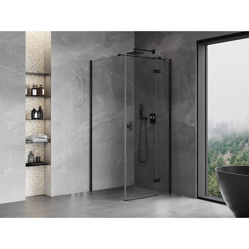 Mexen Mist-H T kabina prysznicowa uchylna prawa 80 x 80 cm, transparent, czarna - 8A5T-080-080-70-00-P