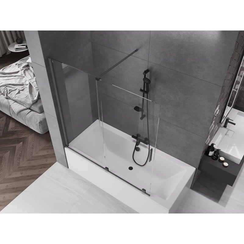 Mexen Velar parawan nawannowy 2-skrzydłowy rozsuwany 150 x 150 cm, transparent, gun metal - 896-150-000-01-95