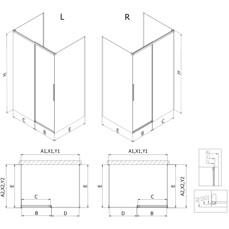 Mexen Rox-3S kabina prysznicowa 3-ścienna rozsuwana 130 x 95 cm, transparent, nikiel szczotkowany - 8C2-130-095-97-00-3S