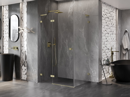 Mexen Lunar L kabina prysznicowa uchylna lewa 85 x 90 cm, transparent, złota szczotkowana - 834L-085-090-55-00-L