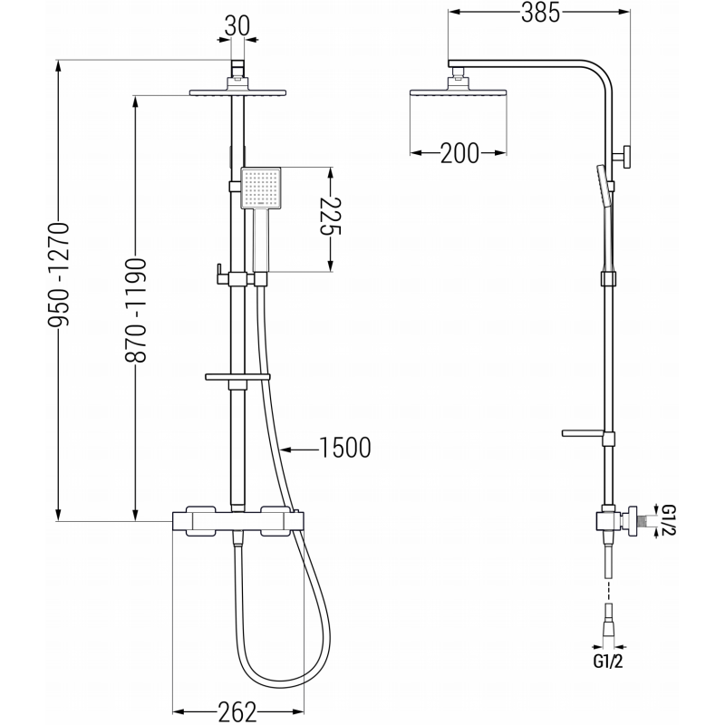 Mexen CQ45 zestaw prysznicowy natynkowy z deszczownicą i baterią termostatyczną, chrom - 772504595-00