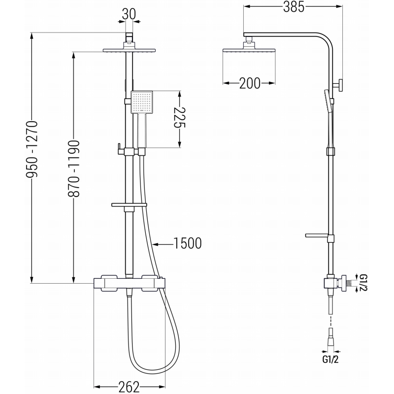 Mexen CQ45 zestaw prysznicowy natynkowy z deszczownicą i baterią termostatyczną, czarny - 772504595-70