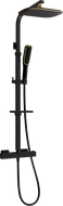 Mexen CQ49 zestaw prysznicowy natynkowy z deszczownicą i baterią termostatyczną, czarny/złoty - 772504995-75