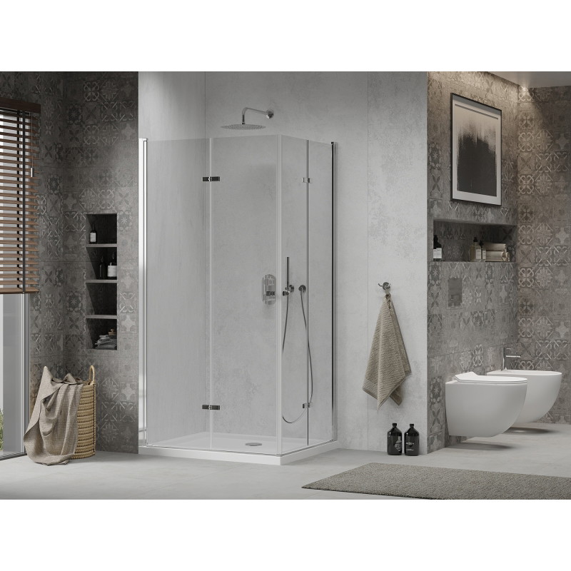 Mexen Lima Duo kabina prysznicowa składana 90 x 80 cm, transparent, chrom + brodzik Flat - 856-090-080-01-02-4010