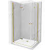 Mexen Lima Duo kabina prysznicowa składana 80 x 70 cm, transparent, złota + brodzik Flat - 856-080-070-50-02-4010G