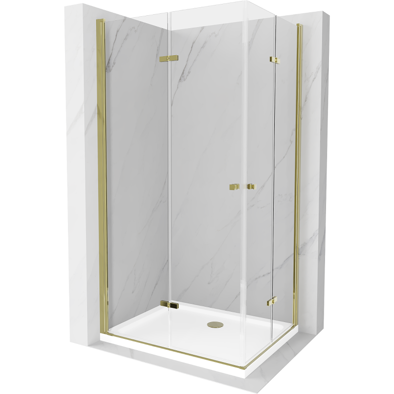 Mexen Lima Duo kabina prysznicowa składana 90 x 80 cm, transparent, złota + brodzik Flat - 856-090-080-50-02-4010G
