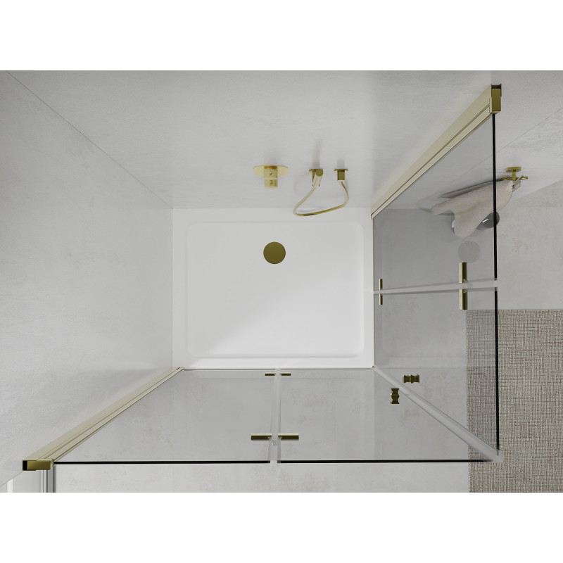Mexen Lima Duo kabina prysznicowa składana 90 x 80 cm, transparent, złota + brodzik Flat - 856-090-080-50-02-4010G