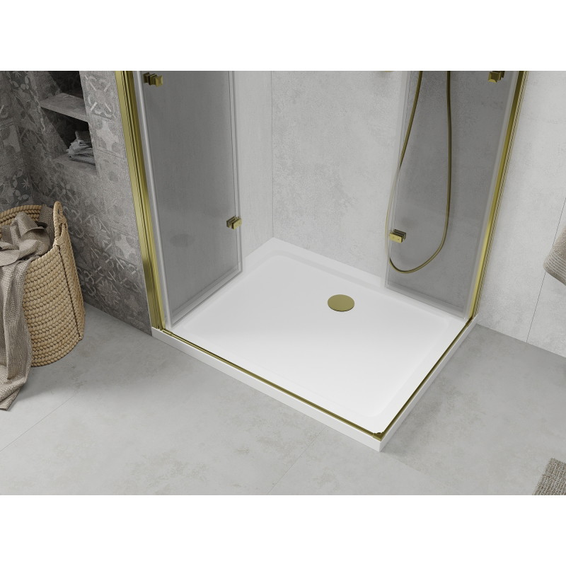 Mexen Lima Duo kabina prysznicowa składana 90 x 80 cm, transparent, złota + brodzik Flat - 856-090-080-50-02-4010G
