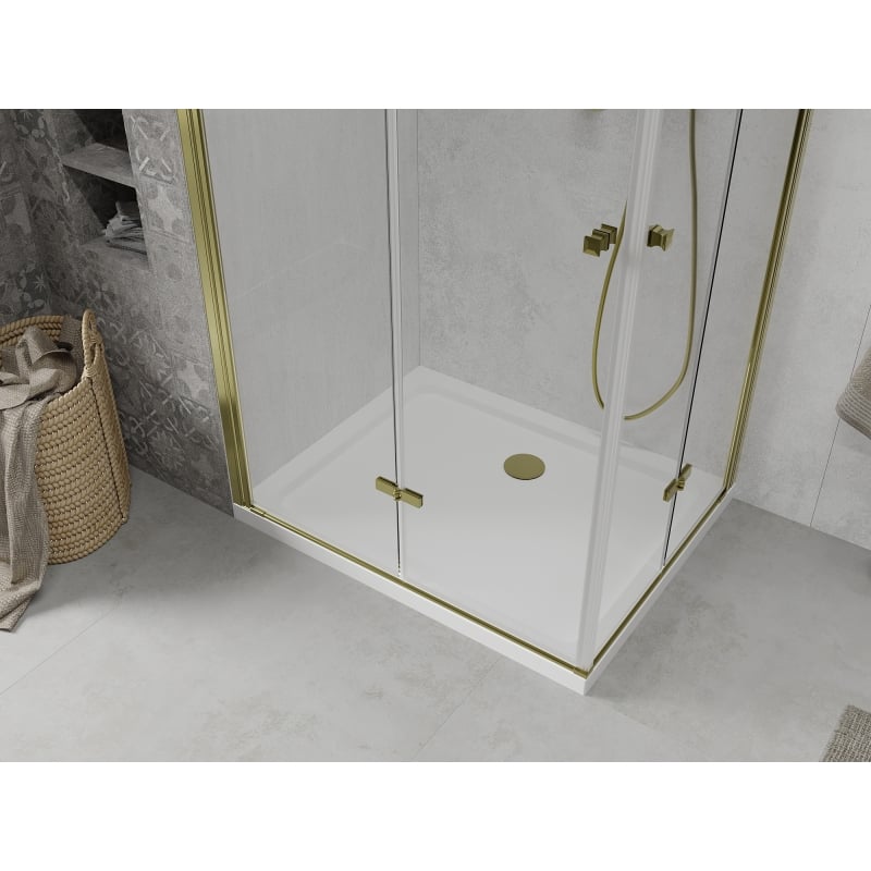 Mexen Lima Duo kabina prysznicowa składana 100 x 90 cm, transparent, złota + brodzik Flat - 856-100-090-50-02-4010G