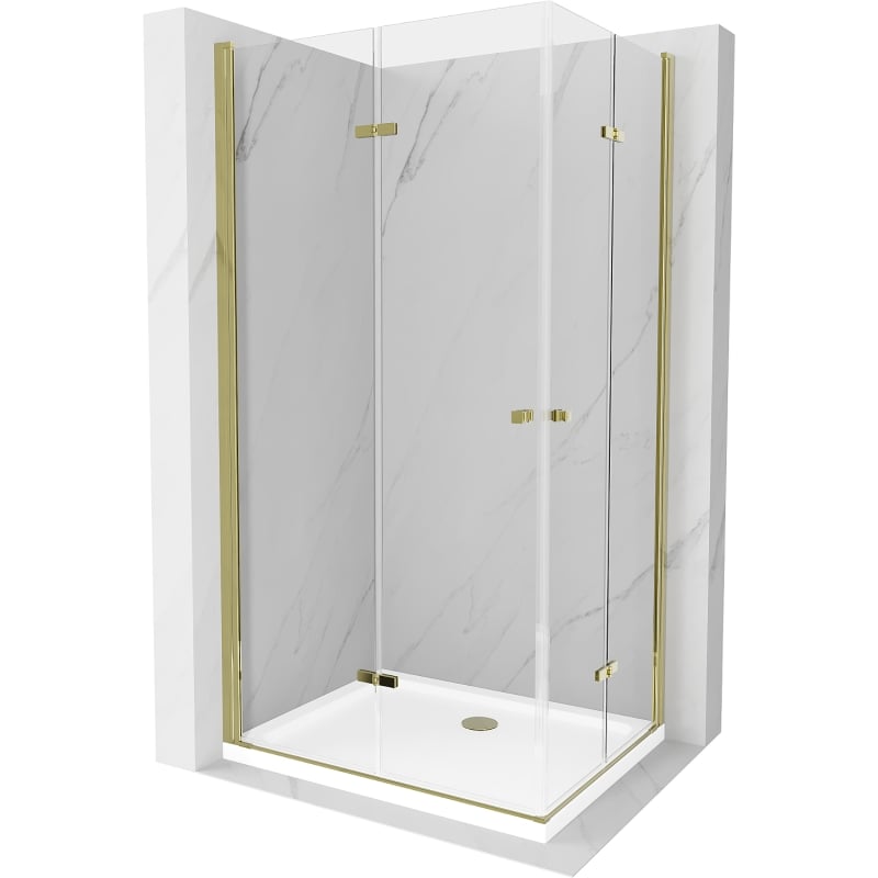 Mexen Lima Duo kabina prysznicowa składana 100 x 90 cm, transparent, złota + brodzik Flat - 856-100-090-50-02-4010G