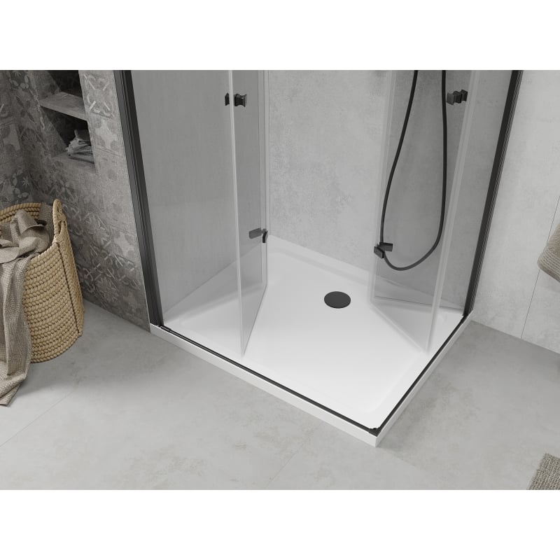 Mexen Lima Duo kabina prysznicowa składana 90 x 80 cm, transparent, czarna + brodzik Flat - 856-090-080-70-02-4010B
