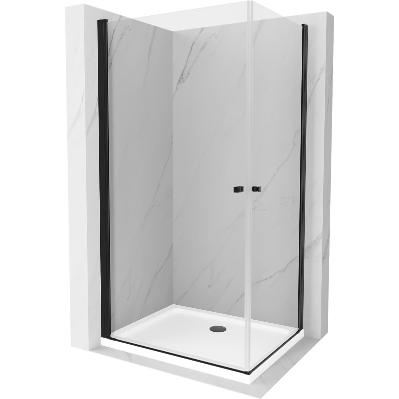 Mexen Pretoria Duo kabina prysznicowa uchylna 80 x 70 cm, transparent, czarna + brodzik Flat - 852-080-070-70-02-4010B