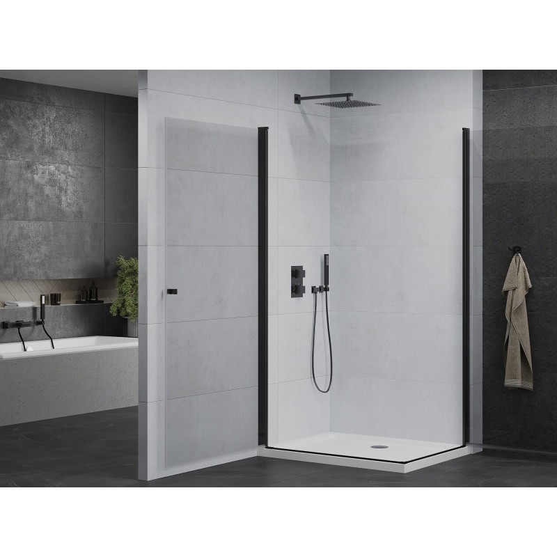 Mexen Pretoria Duo kabina prysznicowa uchylna 80 x 70 cm, transparent, czarna + brodzik Flat - 852-080-070-70-02-4010B