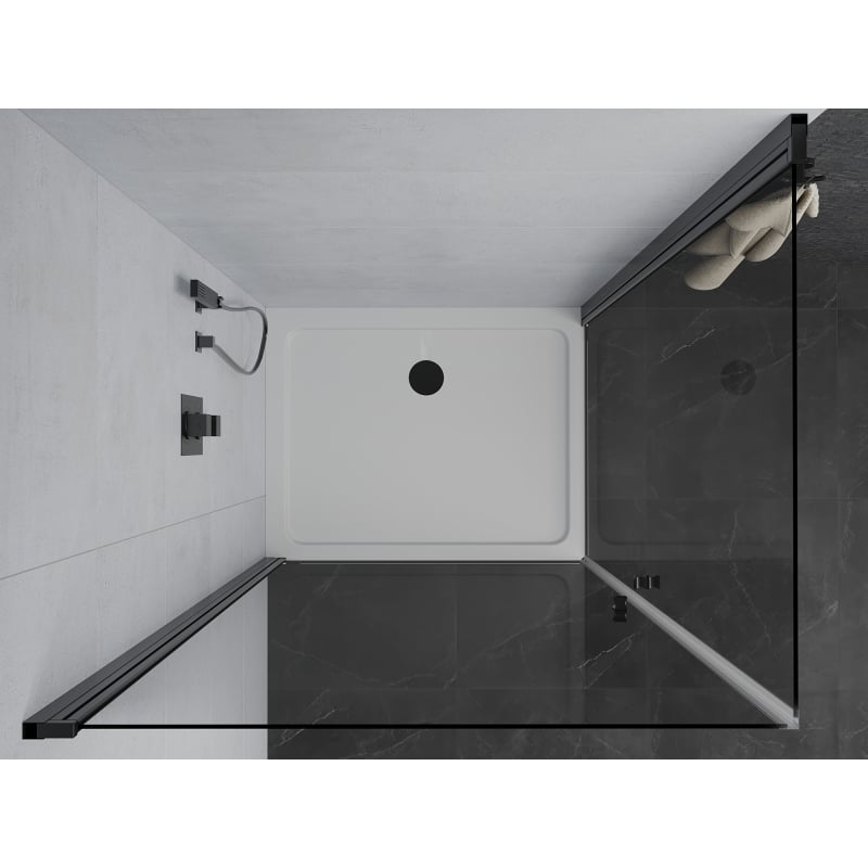 Mexen Pretoria Duo kabina prysznicowa uchylna 90 x 80 cm, transparent, czarna + brodzik Flat - 852-090-080-70-02-4010B
