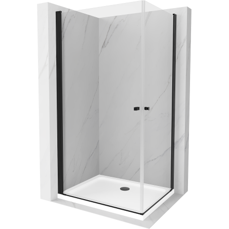 Mexen Pretoria Duo kabina prysznicowa uchylna 90 x 80 cm, transparent, czarna + brodzik Flat - 852-090-080-70-02-4010B
