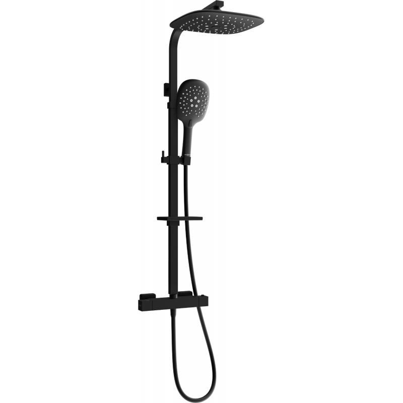 Mexen CQ22 zestaw prysznicowy natynkowy z deszczownicą i baterią termostatyczną, czarny - 772502295-70