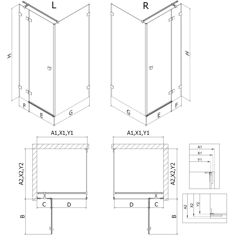Mexen Lunar T kabina prysznicowa uchylna lewa 85 x 100 cm, transparent, różowe złoto - 834T-085-100-60-00-L