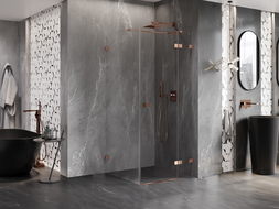 Mexen Lunar T kabina prysznicowa uchylna prawa 70 x 70 cm, transparent, różowe złoto - 834T-070-070-60-00-P