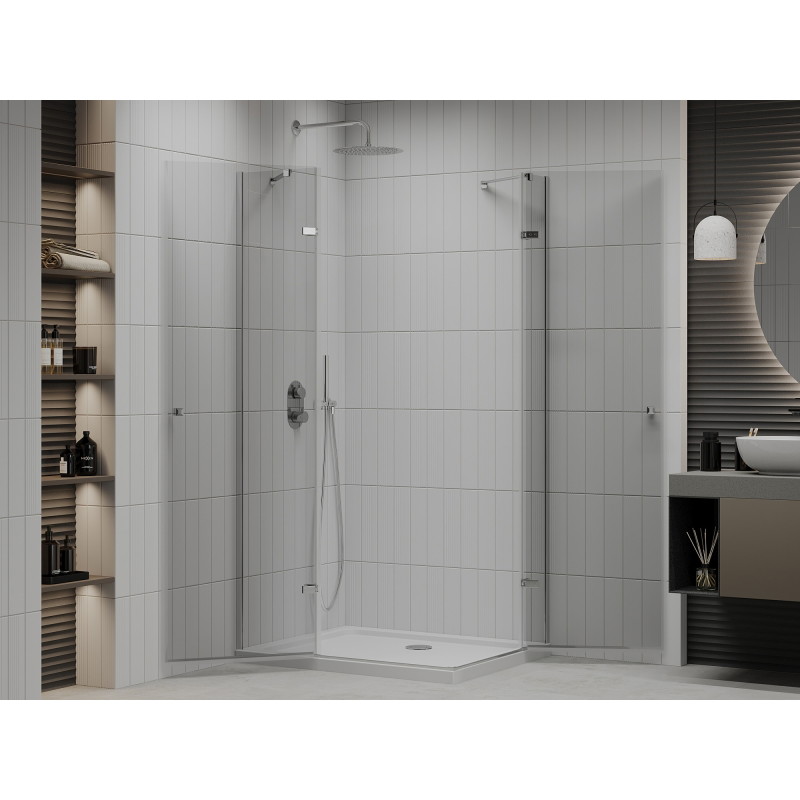 Mexen Roma Duo kabina prysznicowa uchylna 90 x 80 cm, transparent, chrom + brodzik Flat - 854-090-080-01-02-4010
