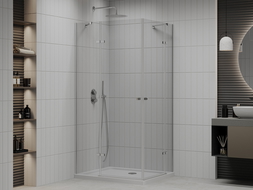 Mexen Roma Duo kabina prysznicowa uchylna 90 x 80 cm, transparent, chrom + brodzik Flat - 854-090-080-01-02-4010