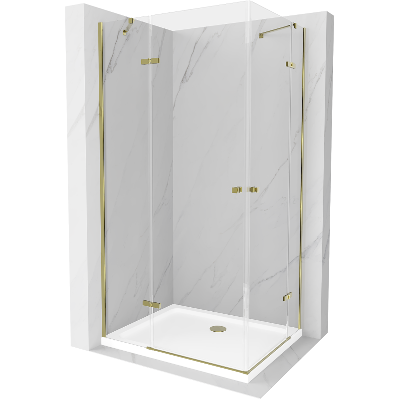 Mexen Roma Duo kabina prysznicowa uchylna 80 x 70 cm, transparent, złota + brodzik Flat - 854-080-070-50-02-4010G