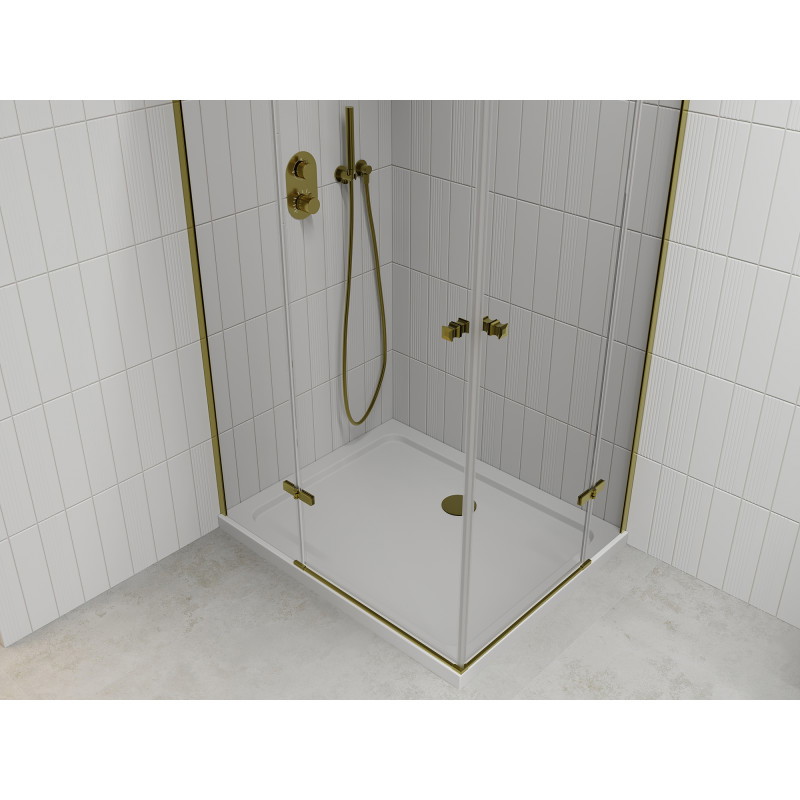 Mexen Roma Duo kabina prysznicowa uchylna 80 x 70 cm, transparent, złota + brodzik Flat - 854-080-070-50-02-4010G