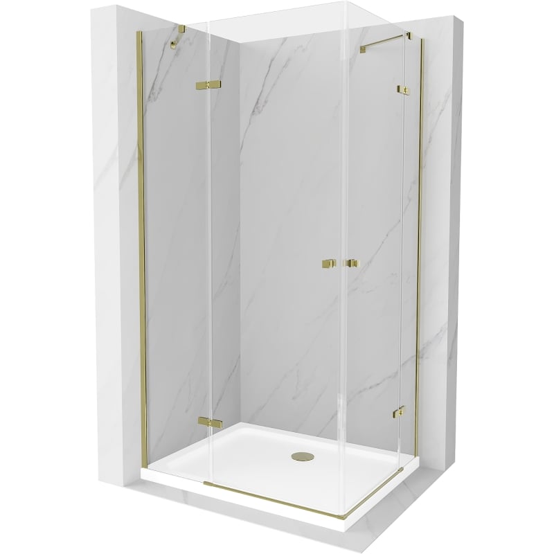 Mexen Roma Duo kabina prysznicowa uchylna 90 x 80 cm, transparent, złota + brodzik Flat - 854-090-080-50-02-4010G