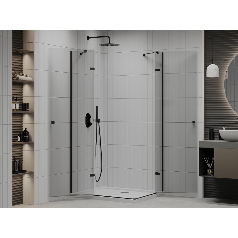 Mexen Roma Duo kabina prysznicowa uchylna 90 x 80 cm, transparent, czarna + brodzik Flat - 854-090-080-70-02-4010B