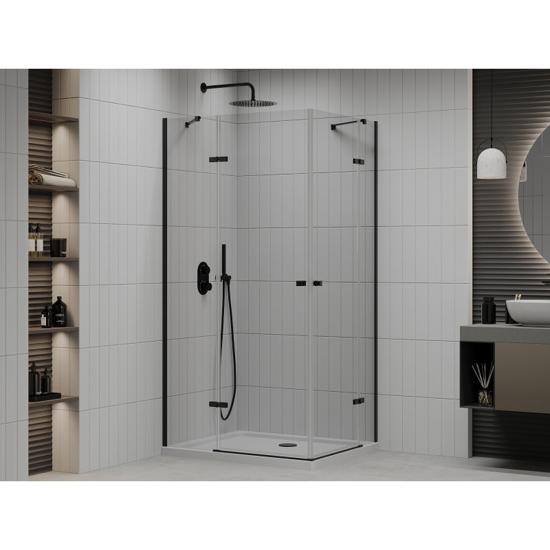 Mexen Roma Duo kabina prysznicowa uchylna 90 x 80 cm, transparent, czarna + brodzik Flat - 854-090-080-70-02-4010B
