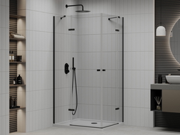 Mexen Roma Duo kabina prysznicowa uchylna 90 x 80 cm, transparent, czarna + brodzik Flat - 854-090-080-70-02-4010B