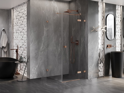 Mexen Lunar T kabina prysznicowa uchylna prawa 70 x 70 cm, transparent, miedź szczotkowana - 834T-070-070-65-00-P