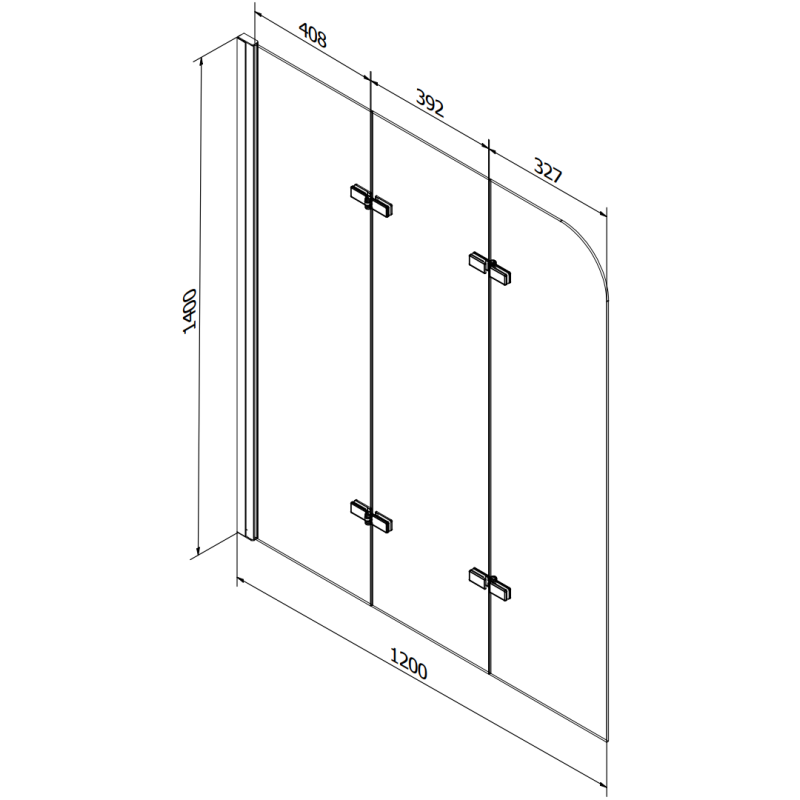 Mexen Cubik wanna prostokątna 160 x 70 cm z obudową i parawanem 3-skrzydłowym 120 cm, transparent, czarny - 550316070X9012037000