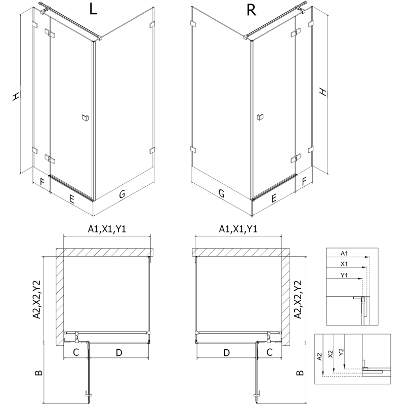 Mexen Lunar T kabina prysznicowa uchylna lewa 80 x 90 cm, transparent, gun metal - 834T-080-090-95-00-L