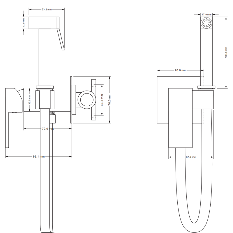 Mexen Cube bateria bidetowa podtynkowa z zestawem punktowym, czarna - 7599150-70