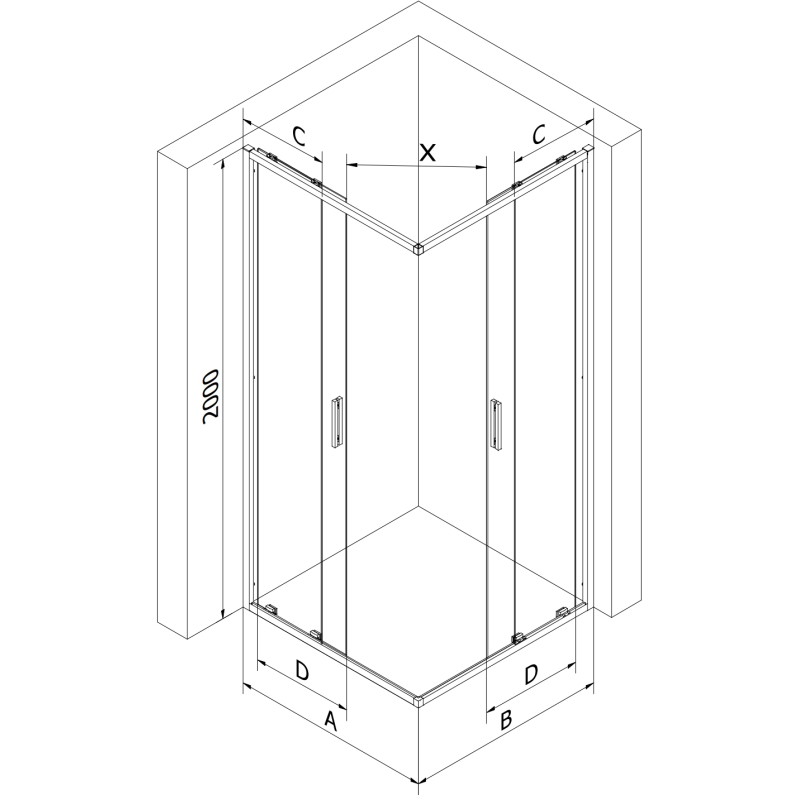Mexen Exo-S Duo kabina prysznicowa kwadratowa rozsuwana 95 x 95 cm, transparent, chrom - 8111-095-095-01-00