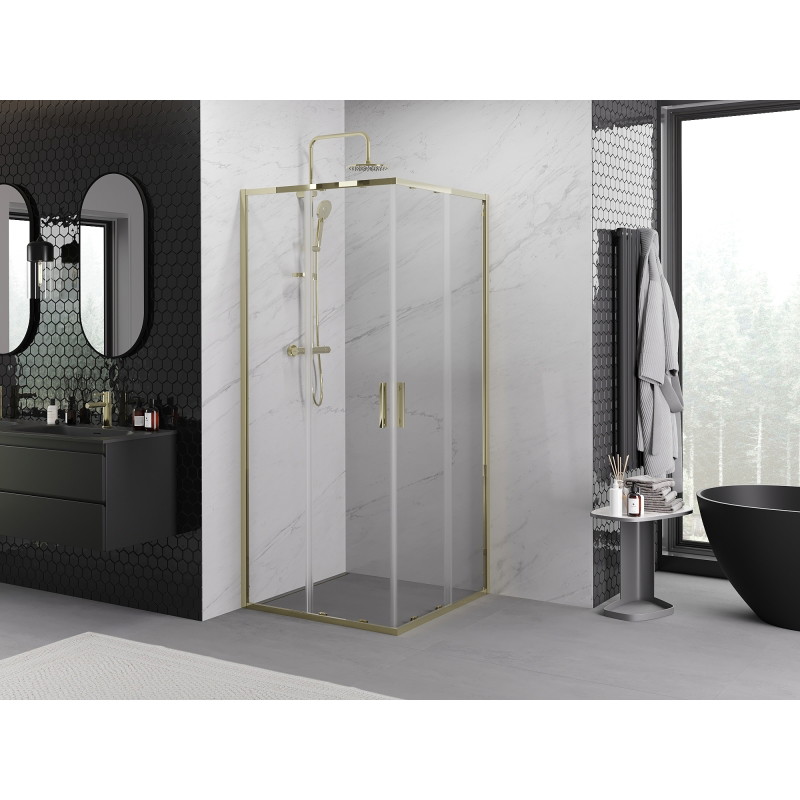 Mexen Exo-S Duo kabina prysznicowa kwadratowa rozsuwana 85 x 85 cm, transparent, złota - 8111-085-085-50-00