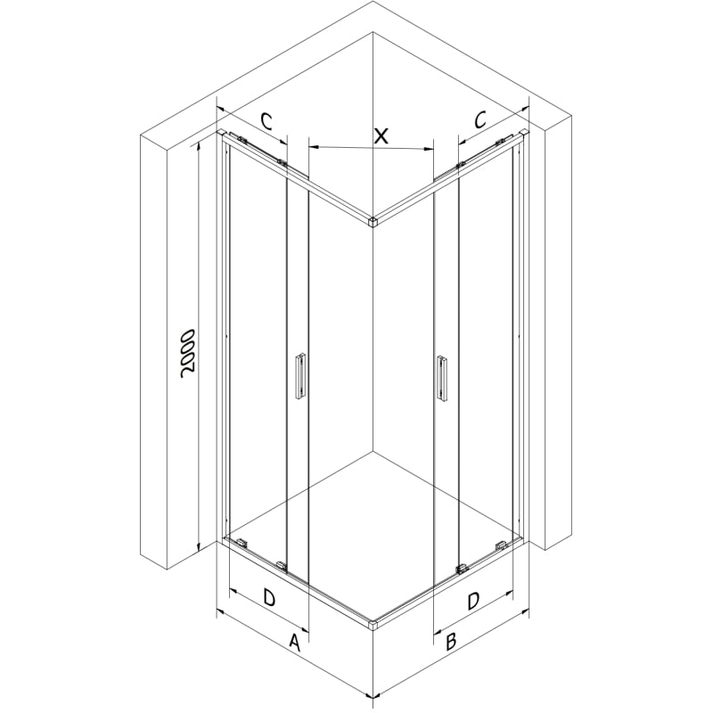 Mexen Exo-S Duo kabina prysznicowa kwadratowa rozsuwana 85 x 85 cm, transparent, czarna - 8111-085-085-70-00