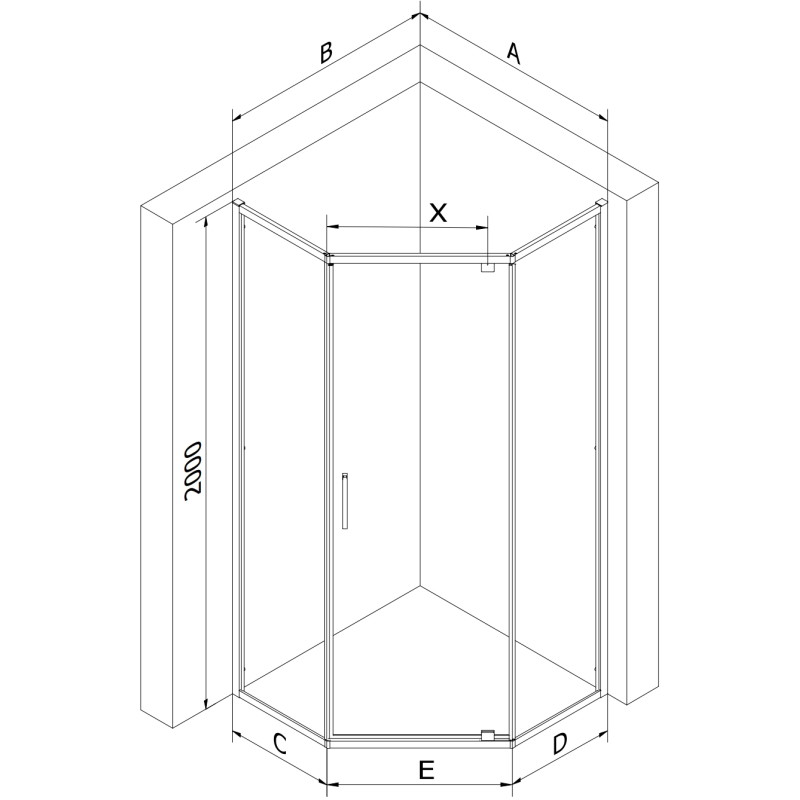 Mexen Exo-R kabina prysznicowa pięciokątna uchylna 90 x 80 cm, transparent, czarna - 812-090-080-70-00