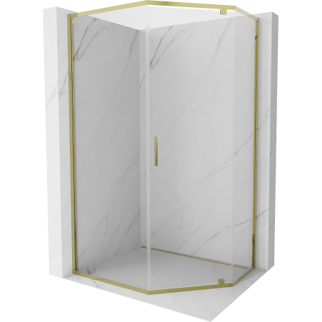 Mexen Exo-R kabina prysznicowa pięciokątna uchylna 90 x 80 cm, transparent, złota - 812-090-080-50-00
